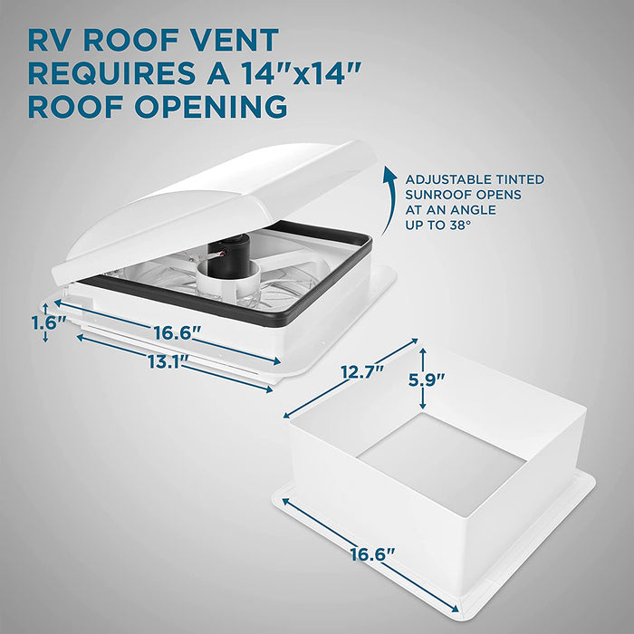 Hike Crew 14” RV Roof Vent Fan, 12V Manual Camper Fan with Removable Screen - Smoked Lid