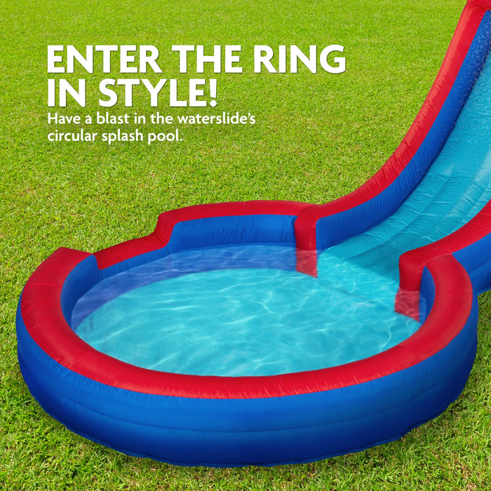 Sunny & Fun Single Ring Inflatable Water Slide Park with Climbing Wall & Deep Pool - Red/Blue