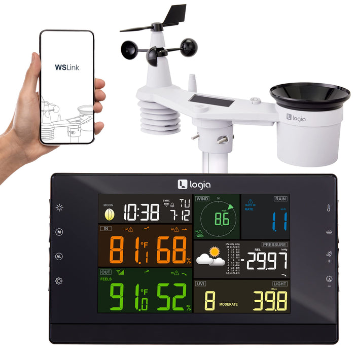 Logia 7-in-1 Wi-Fi Wireless Weather Station w/Solar, Indoor/Outdoor weather station w/Alarms & More