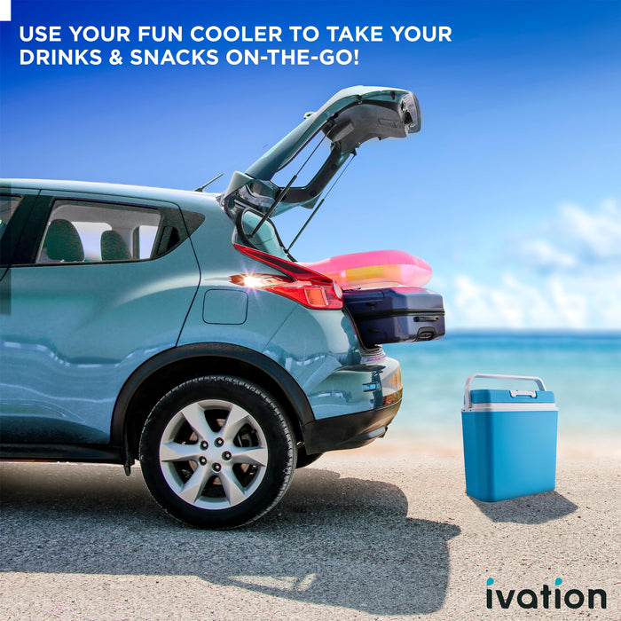 Ivation Electric Cooler & Warmer, 24L Portable Thermoelectric 12 Volt Cooler with Handle - Aqua Blue