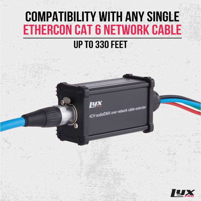 LyxPro XLR to RJ45 Ethercon Audio Snake 4 Channel & 3 Pin, Male & Female Pair with Cables
