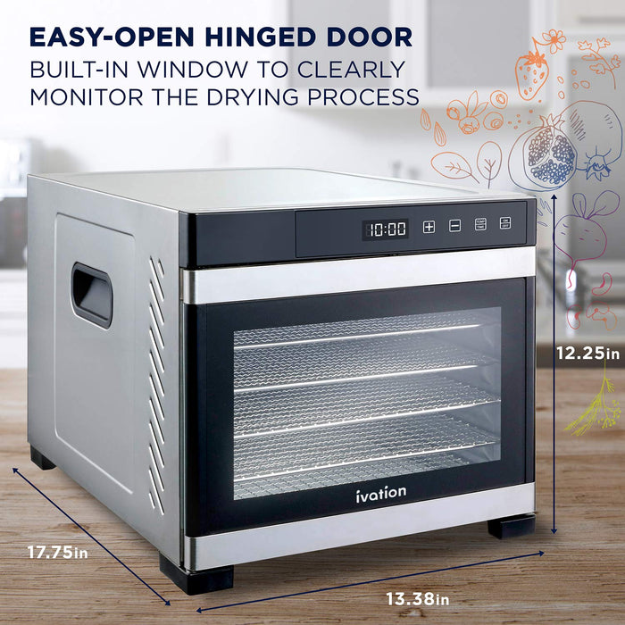 Ivation 6-Tray, 600W Food Dehydrator with Digital Timer and Temperature Control - Stainless Steel