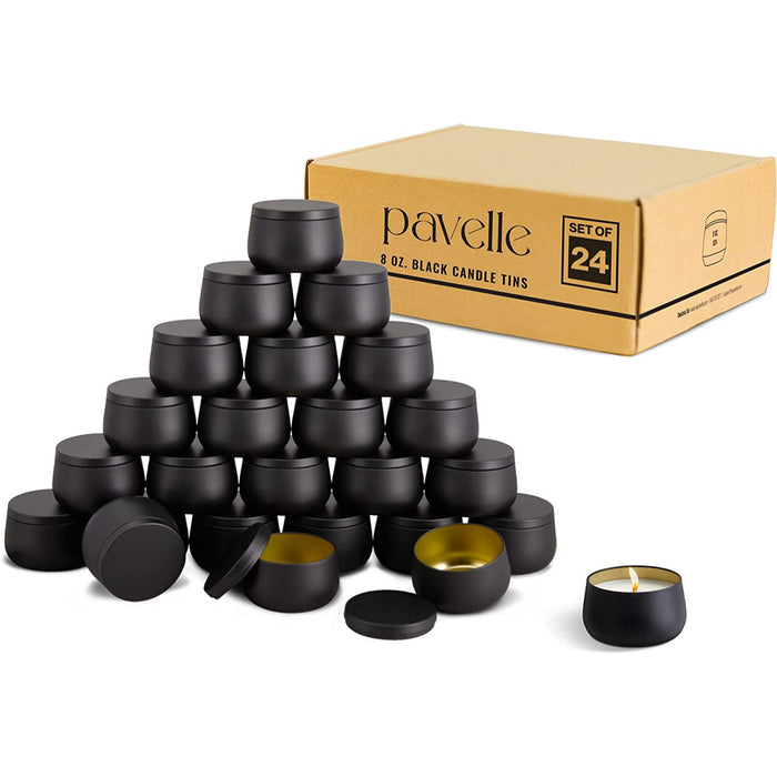 Black Candle Tins, Metal Tins with Lids for Candle Making, and More - 24 Pcs.