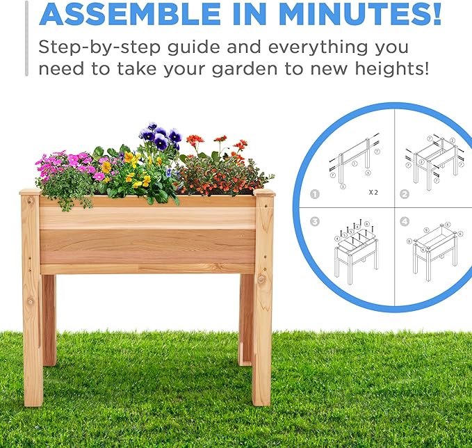 Raised Canadian Cedar Garden Bed 34x18x30” Herb Planter for Growing Fresh Flower & More