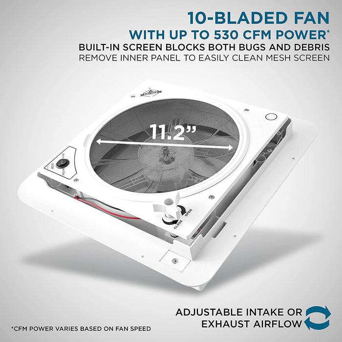 Hike Crew 14” RV Roof Vent Fan, 12V Manual Camper Fan with Removable Screen - Smoked Lid