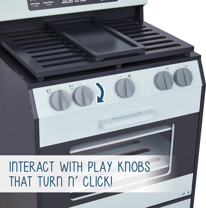 Wooden Play Oven, Gourmet Kitchen Playset with Pretend Oven, Stove, Knobs & More