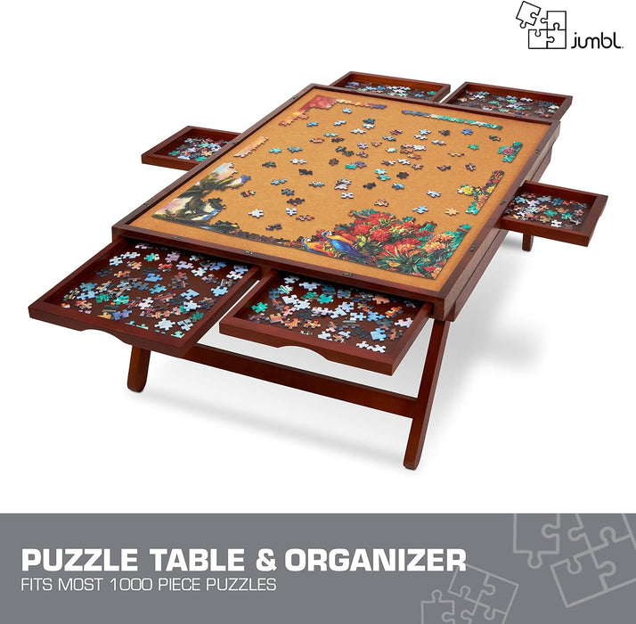 1000-Piece Puzzle Board - 23 x 31" Wooden Puzzle Table with Felt Surface & 6 Drawers