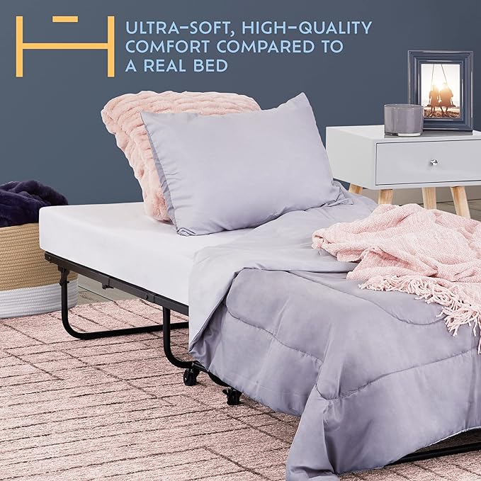 Heyward Folding Bed, Machine Washable Cover, Memory Foam Twin Size Folding Bed with Mattress