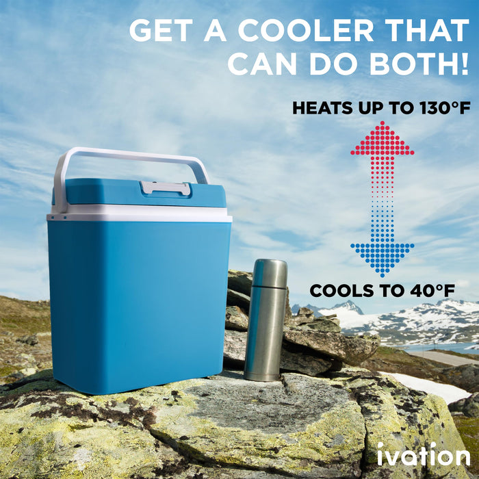 Ivation Electric Cooler & Warmer, 24L Portable Thermoelectric 12 Volt Cooler with Handle - Aqua Blue