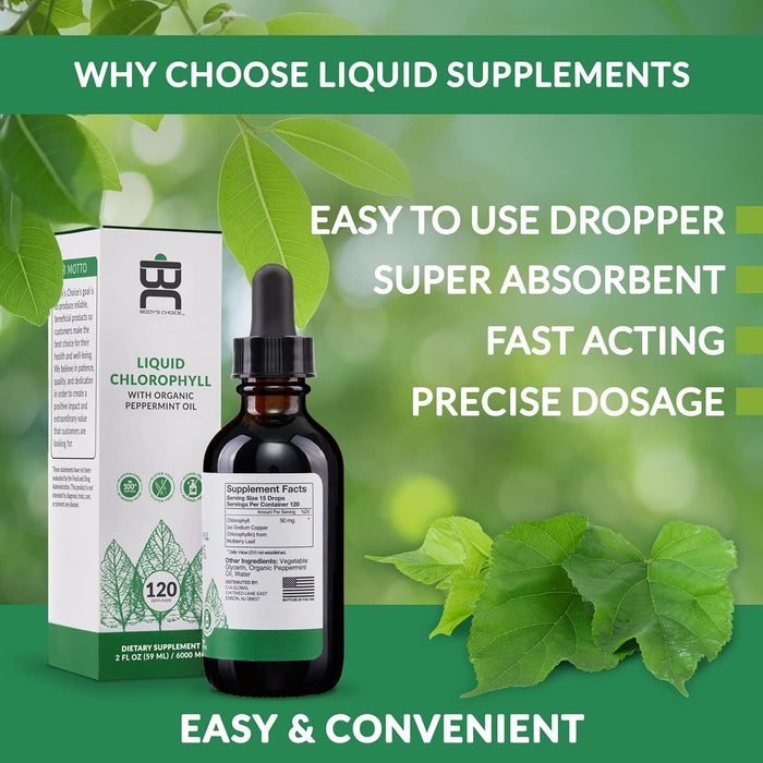100% Natural Chlorophyll Liquid Drops with Organic Peppermint Oil, Gluten Free & Vegan