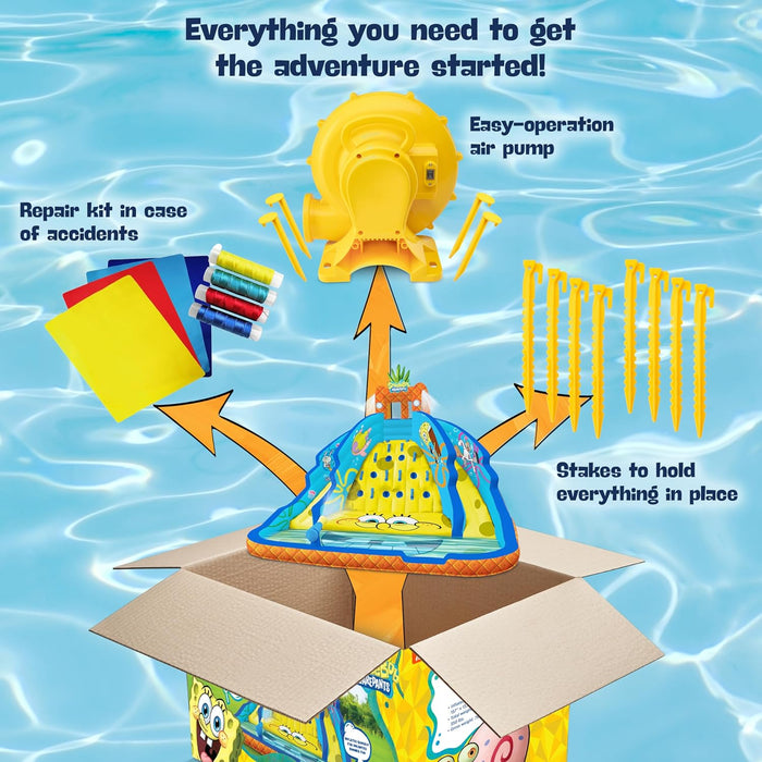Sunny & Fun SpongeBob Ultra Climber Inflatable Water Slide Park –  Climbing Wall, Two Slides & Splash Pool 
