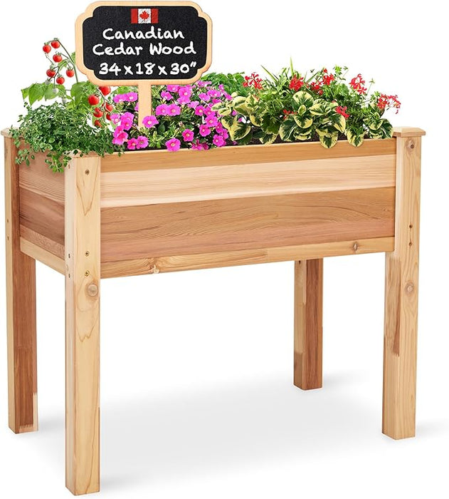 Raised Canadian Cedar Garden Bed 34x18x30” Herb Planter for Growing Fresh Flower & More