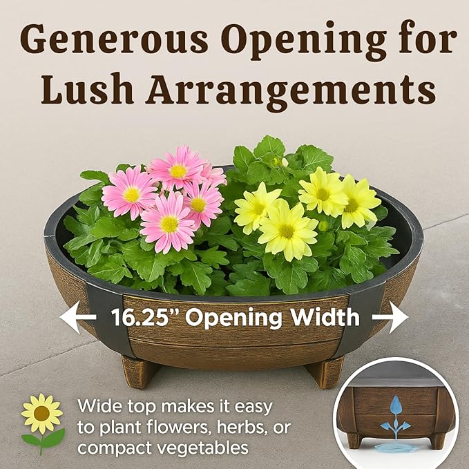 Decorative Outdoor Half Barrel Planters - Set of 2