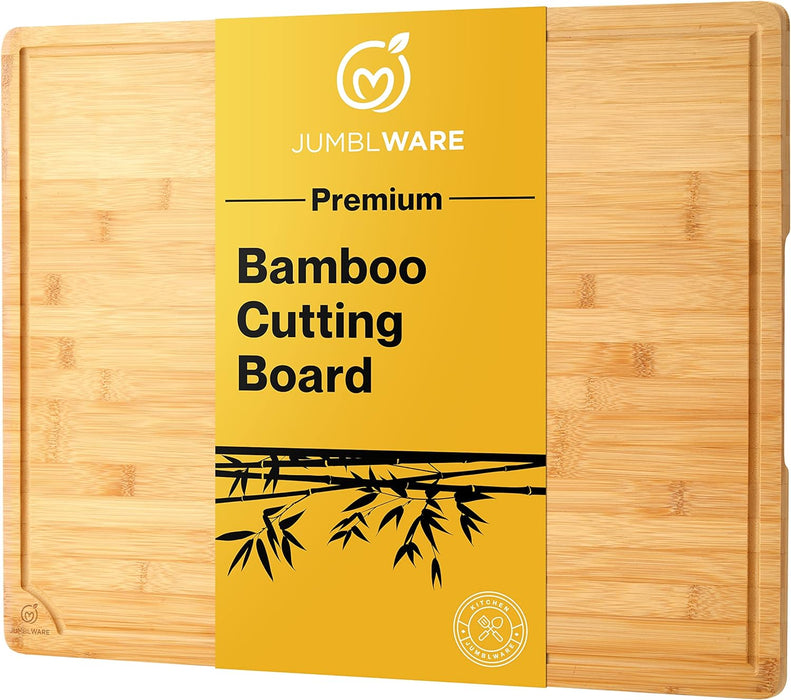 Bamboo Cutting Board, 24” x 18” Large Wooden Chopping Block Tray with Handles