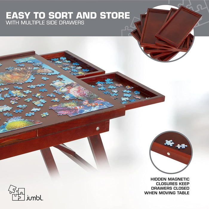 1500-Piece Puzzle Board - 27 x 35" Puzzle Table with Legs, Cover & 6 Removable Drawers