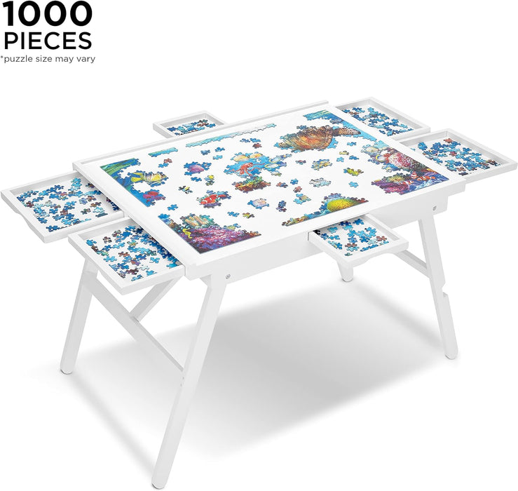 1000-Piece Puzzle Board - 23 x 31" Puzzle Table with Legs, Cover & 6 Removable Drawers