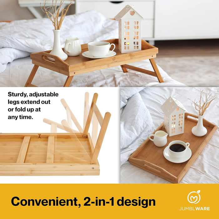 Bamboo Bed Tray, Portable Breakfast in Bed Tray and Bed Table with Folding Legs
