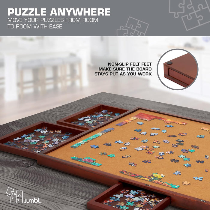 1000-Piece Puzzle Board - 23 x 31" Wooden Puzzle Board with Felt Surface & 6 Drawers