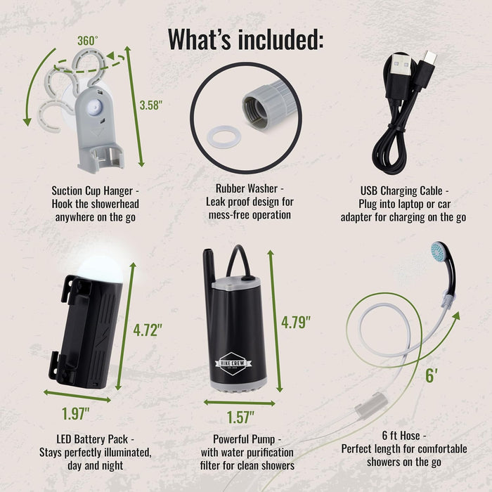Hike Crew Battery-Operated Camping Shower w/LED Light, Outdoor Handheld Portable Shower for Camping