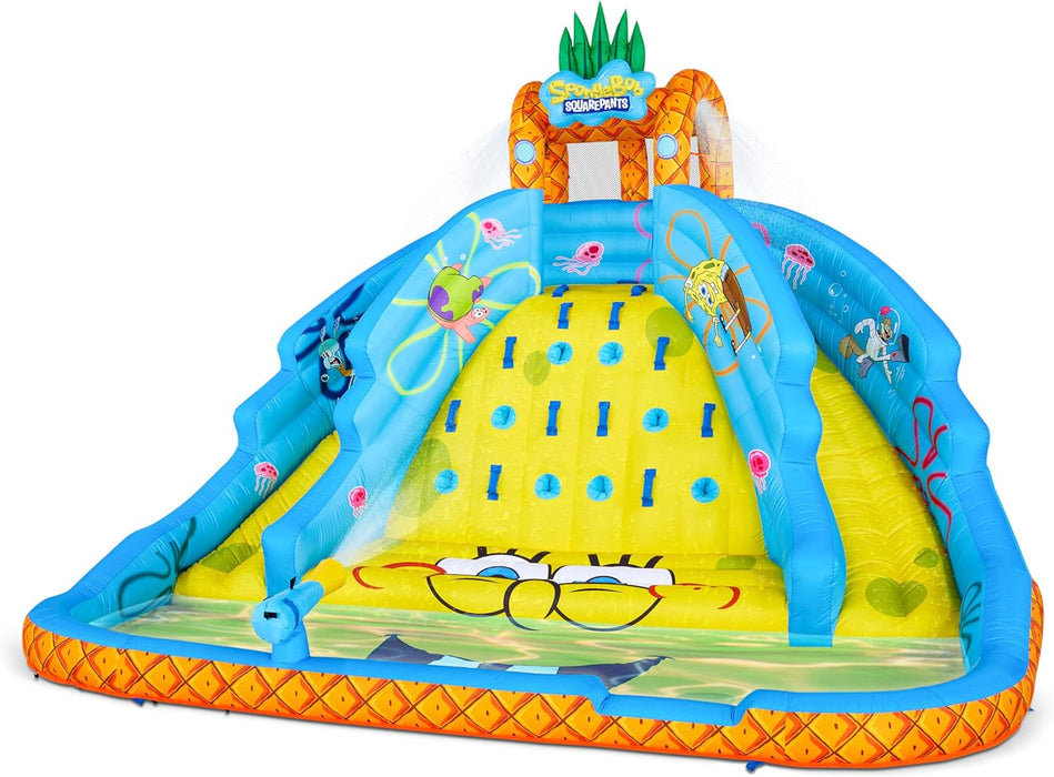 Sunny & Fun SpongeBob Ultra Climber Inflatable Water Slide Park –  Climbing Wall, Two Slides & Splash Pool 