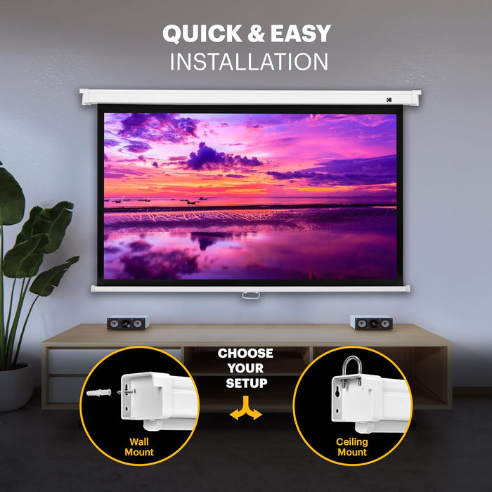 Kodak 92" Manual Pull Down Projector Screen, Large 16:9 Retractable Projector Screen