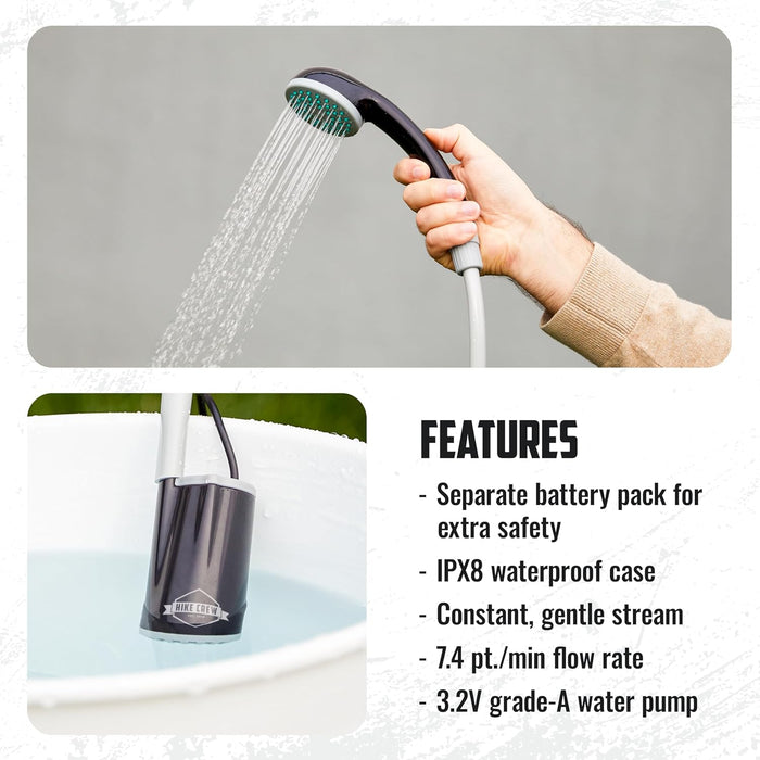 Hike Crew Battery-Operated Camping Shower w/LED Light, Outdoor Handheld Portable Shower for Camping