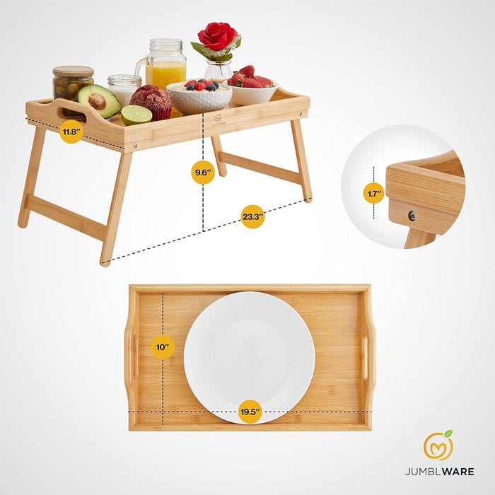 Bamboo Bed Tray, Portable Breakfast in Bed Tray and Bed Table with Folding Legs