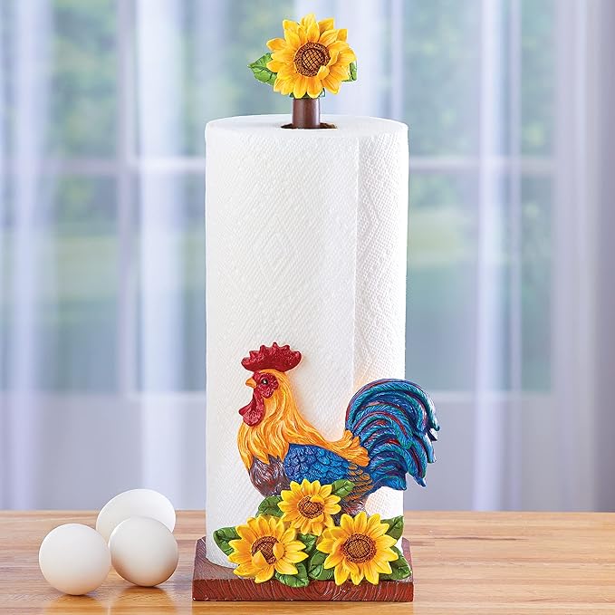 SkyMall Tabletop Roosters & Sunflowers Standard Paper Towel Holder