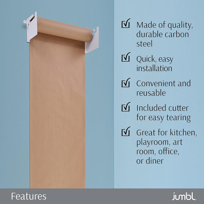 Paper Wall Dispenser, Wall Mounted Paper Roll Dispenser with Paper Cutter (White)
