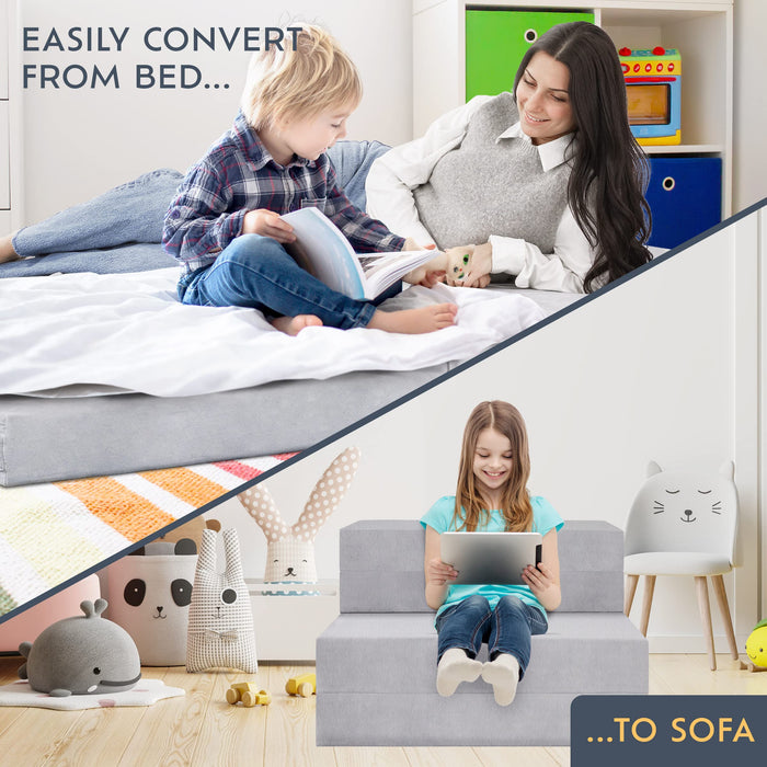 4.5” Trifold Mattress + Sofa, Portable Foldable Mattress Folds Into Couch