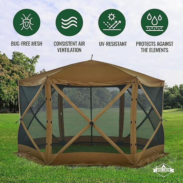 Hike Crew 12’ x 12’ Pop Up Gazebo, 6-Sided Instant Outdoor Tent Canopy with Stakes, Ropes & More