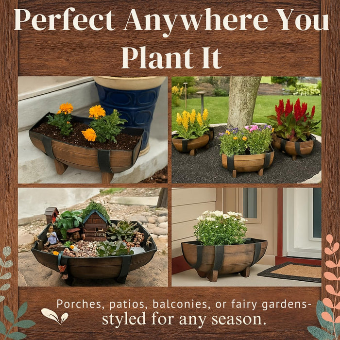 Decorative Outdoor Half Barrel Planters - Set of 2
