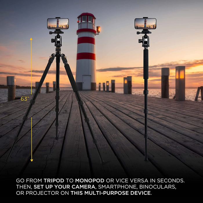 Kodak Photo Gear Premium Tripod + Monopod with 360° Ball Head 63ʺ/160 cm