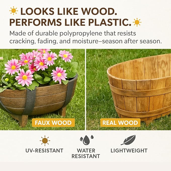half barrel planter plastic Decorative Outdoor Half Barrel Planters