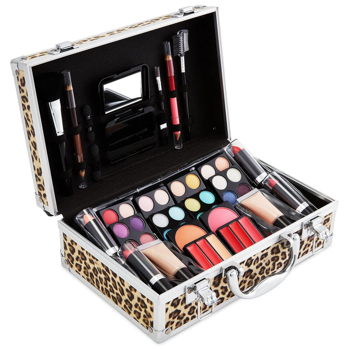 Makeup Kit Set, 79-Piece Makeup Set with Case and Carrying Handle (Silver Leopard)