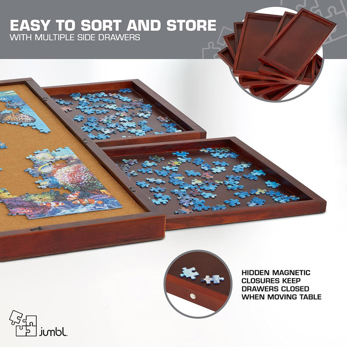 1500-Piece Puzzle Board - 27 x 35" Wooden Puzzle Board with Felt Surface & 6 Drawers