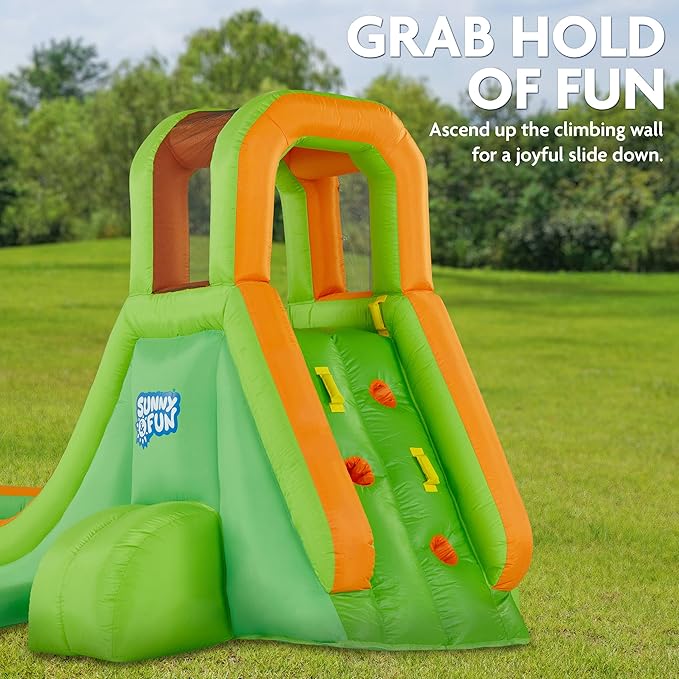 Sunny & Fun Single Ring Inflatable Water Slide Park with Climbing Wall & Deep Pool - Red/Blue