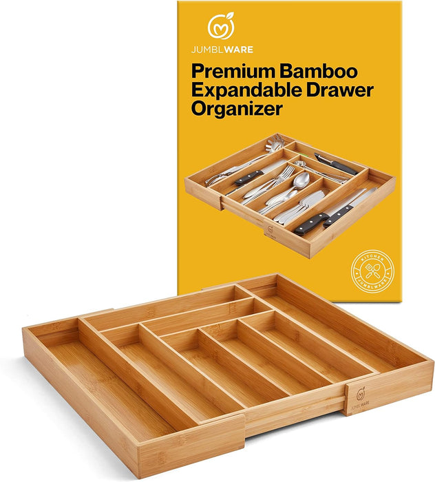 Bamboo Drawer Organizer and Extendable Kitchen Silverware Organizer with Dividers