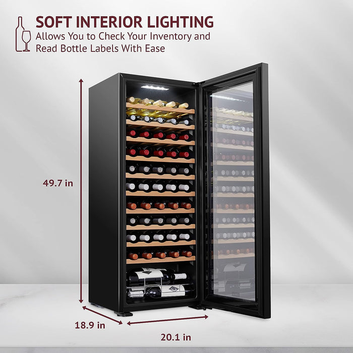 55 Bottle Compressor Wine Refrigerator, Large Freestanding Wine Cooler - Black