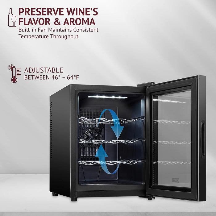 12 Bottle Thermoelectric Wine Cooler, Quiet & Compact Freestanding Wine Fridge