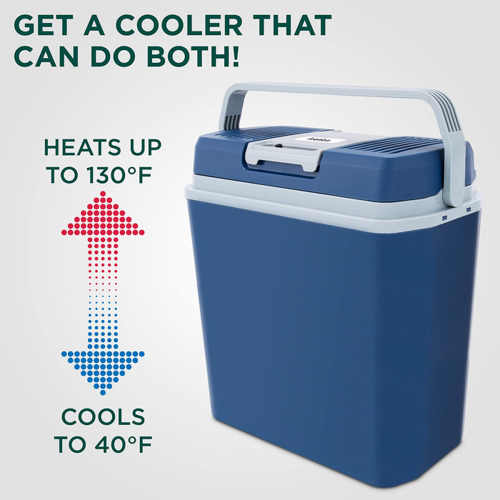 Ivation Electric Cooler & Warmer, 24 L Portable Thermoelectric 12 Volt Cooler with Handle - Blue