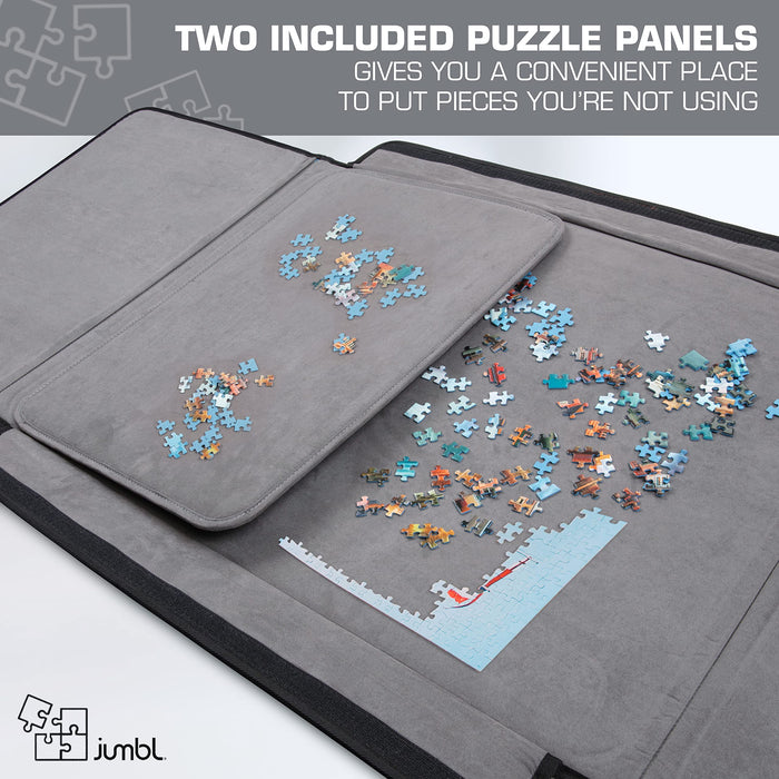 Jumbl 1500-Piece Puzzle Caddy, Portable Puzzle Board & Travel Case with 2 Trays & Handle - Black