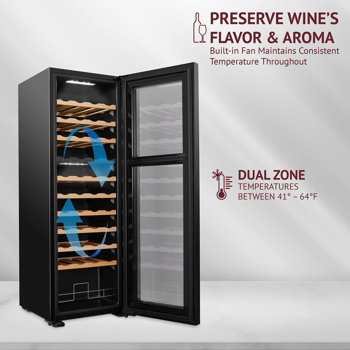 44 Bottle Large Wine Refrigerator, Freestanding Dual Zone Wine Fridge - Black