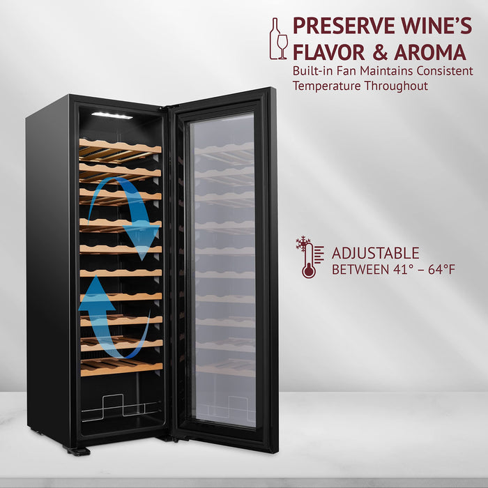 44 Bottle Compressor Wine Refrigerator, Large Freestanding Wine Cooler - Black