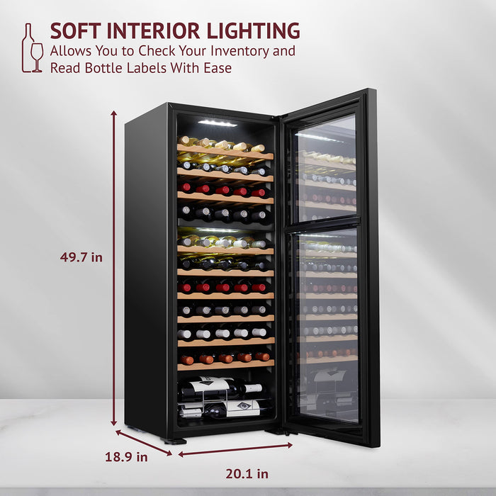 55 Bottle Large Wine Refrigerator, Freestanding Dual Zone Wine Fridge - Black