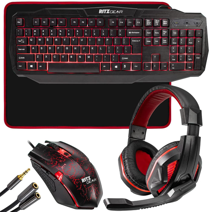 Gaming PC Bundle, 4-in-1 LED Gaming PC Kit with Keyboard, Headset, Mouse & Pad