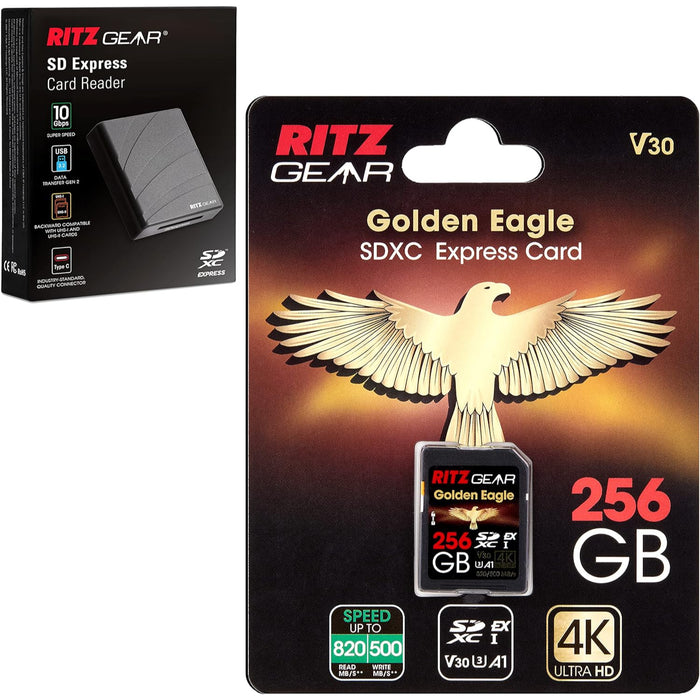 SDExpress Golden Eagle SDXC SD Card, Express SD Card 256GB with SDExpress-Reader