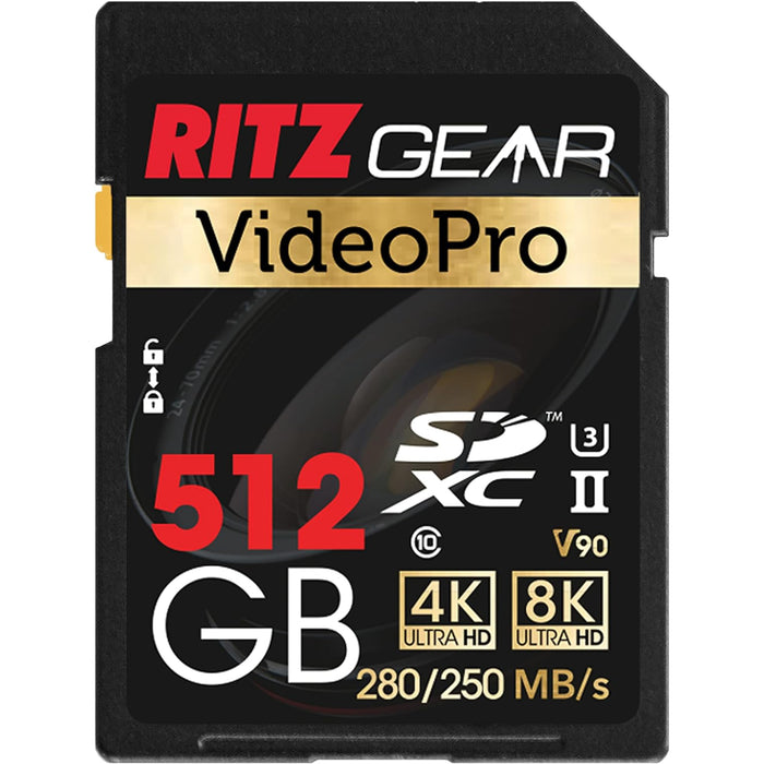 High-Speed SDXC UHS-II SD Card, C10, U3, V90, HD & 8K, for DSLR Video Cameras