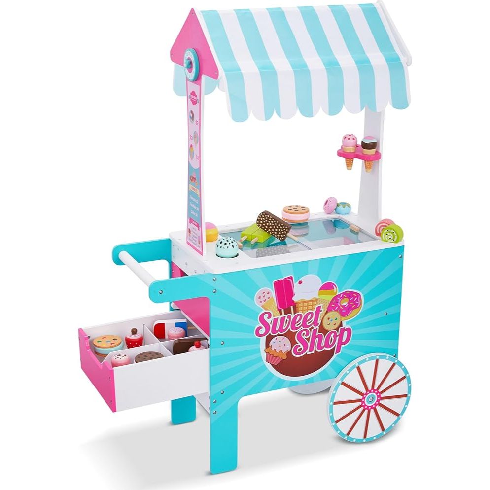 Lil' Jumbl Wooden Sweet Treats Playset, Pretend Ice Cream Cart for