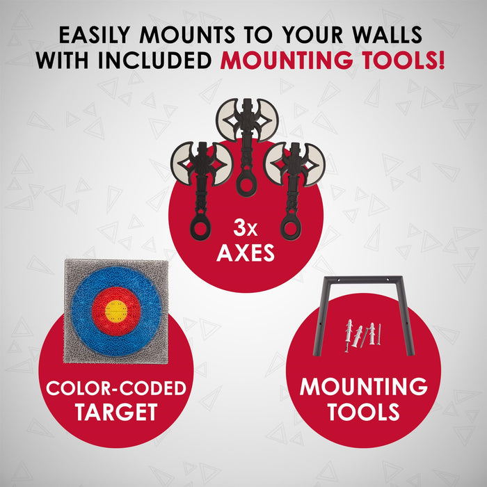 Jumbl Wall-Mounted Axe Throwing Game, Indoor Foam Axe Set with Bristle Target & Mount Kit